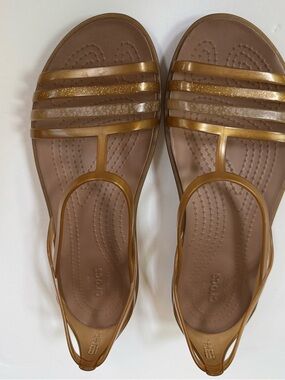 Crocs Metallic Tan Gold Jelly Slingback Strappy Comfort Sandals womens size 8